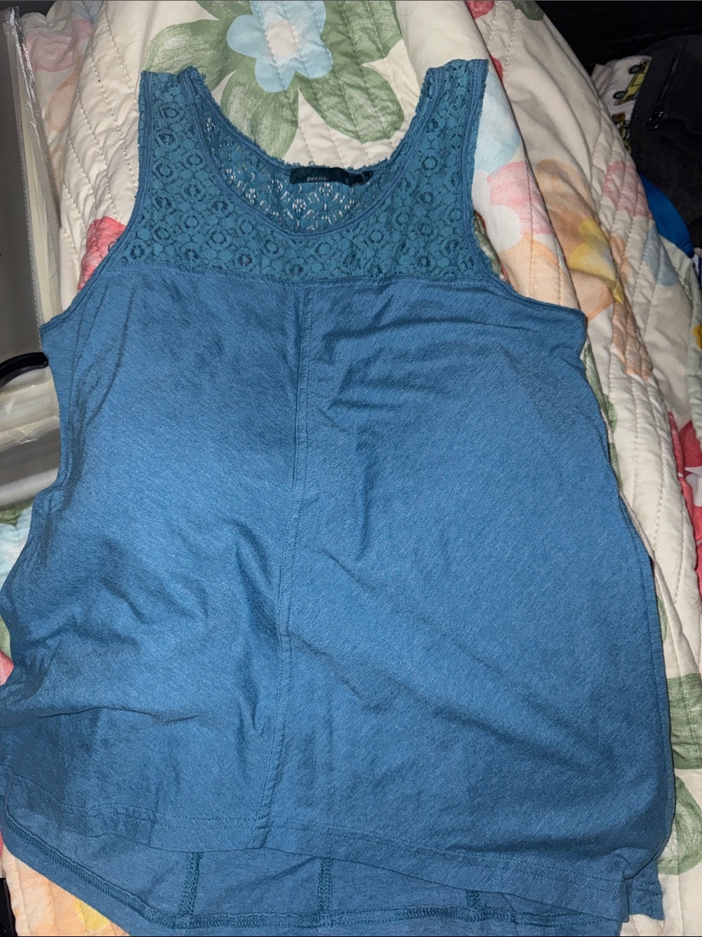Prana Teal Lace Yoke Sleeveless Tank 0023
